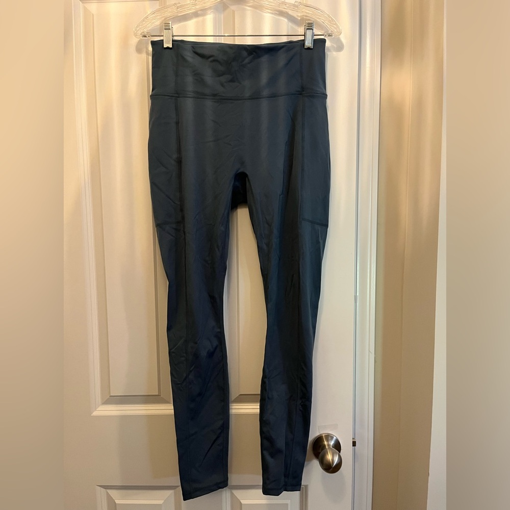 Fabletics Blue/Gray High-Waisted Leggings-pockets back storage zipper pocket